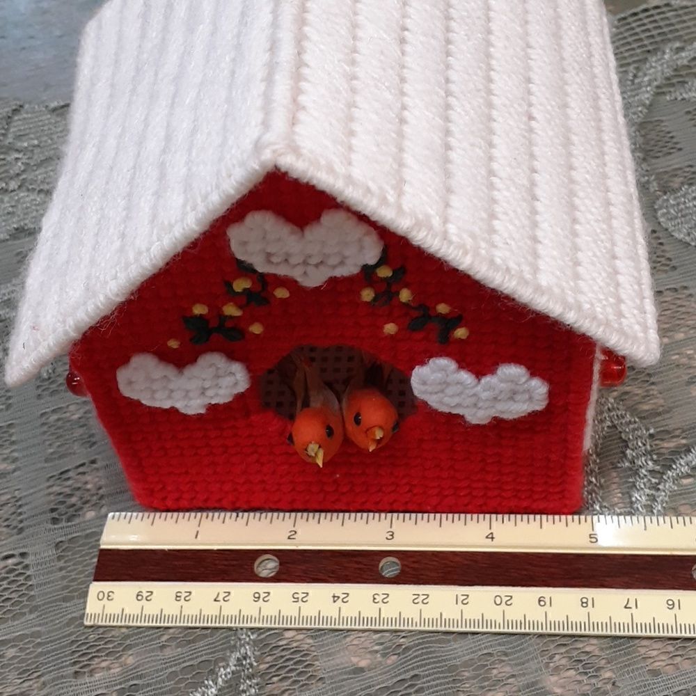 Vintage 2-pcHandmade Needlepoint plastic Canvas barn and 3D birdhouse collection - Picture 11 of 13
